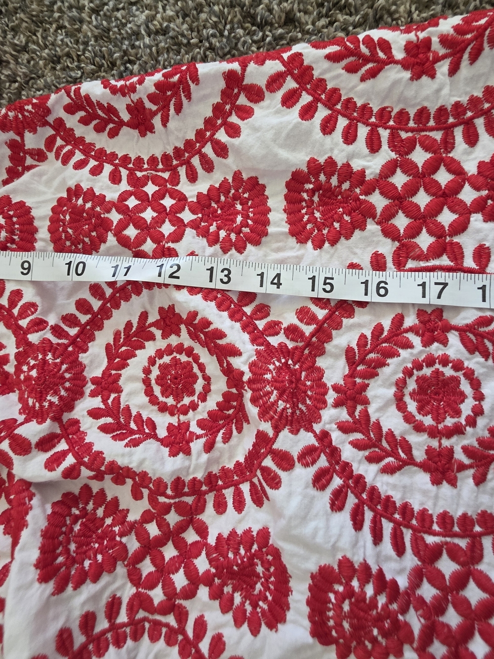 Entro Red White Embroidered Off Shoulder Peasant Blouse Boho Fiesta Top Size S - Picture 3 of 6